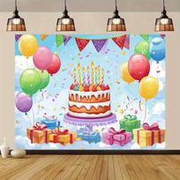 2D Flat Printing Colorful Birthday Cake Backdrop for Toddler Party Photoshoot 90.6x70.8inch/230*180cm yellow