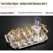 Kūrybiškas Zodiako ženklų vyno taurės ir dekanterio rinkinys - 12 dalių baltųjų vynų dovanų rinkinys