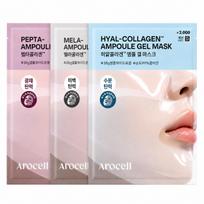 AROCELL Ampoule Gel Mask 38g 1 Sheet – Collagen Hydrogel Face Mask for Hydration, Brightening & Firming 3 Types (11 Options) - Daiso # (Hyal+Pepta+Mela) x 1 Sheet white