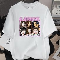 KATSEYE Girl Group Cartoon Print T-Shirt Oversized Trendy Top 260gsm Cotton Short Sleeve White 60123-7 XXXL balta