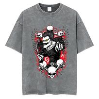 Anime Death Note Ryuk Yagami Light Vintage Washed T Shirt Men's Clothing Polyester T-shirt Fashion Short Sleeve T-shirts Streetwear XL black