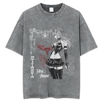 Anime Death Note Ryuk Yagami Light Vintage Washed T Shirt Men's Clothing Polyester T-shirt Fashion Short Sleeve T-shirts Streetwear 2XL gray