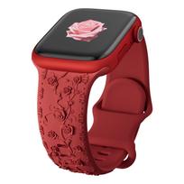 Band for Apple Watch SE 3 Strap 40mm 44mm 45mm 42mm 49mm 46mm Floral Engraved Bracelet Correa iWatch Series 10 8 7 9 Ultra 2 11 42 44 45 46 49mm raudona