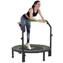 40  Foldable Mini Fitness Trampoline, with Adjustable Foam Handle, Green 102 x 102 x 123 cm