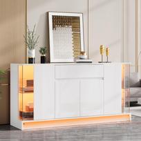 Sideboard Buffet Particleboard Glass Display Cabinet High Gloss Drawer Double Door APP LED Light Living Room 150 x 40 x 75 cm balta
