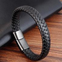 Madingi Vyriški Papuošalai Raudona Pinta Odinė Virvelė Apyrankė Juoda Magnetinė Sagtis Apyrankės Punk Vyriška riešo juosta Pulsera Hombre 22cm gray
