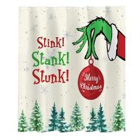Kalėdinė dušo užuolaida, 180x180cm Šventinė vonios kambario dekoracija su snaigėmis, eglutėmis ir „Merry Christmas“ ornamentu, medžiaginė užuolaida One Size white