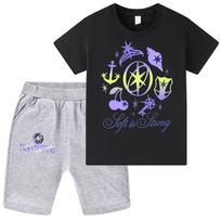 WA1314 Kids Girls KATSEYE Print Short Sleeves T-shirt Shorts Pants Sets 150cm gray