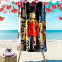 Squid Game Doll Design Beach Towel Beach towel quick-drying for travel outdoor sports jogging beach and swimming 70cmx140cm(27x55inch) red
