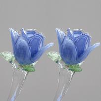 Colorful Tulip Bouquet Glass Statue Handicrafts Desk Decoration Exquisite Flower Ornaments Sculpture Room Aesthetic Decor Length 42-44cm mėlyna