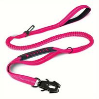 Dog Leash Heavy Duty, 4-6Ft Shock Absorbing Bungee Lead With 2 Padded Handle, Metal Carabiner Clip, Car Seatbelt A6 pink