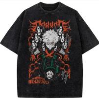 Bakugou Katsuki My Hero Academia T Shirt Vintage Washed Oversized T-shirt Men's Unisex Clothing High Quality Cotton Tees Tops S black