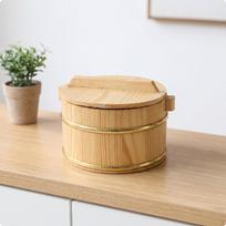 Medinis ryžių kibiras su dangčiu Sauso maisto garų indas Tradicinis suši kubilas skirtas 16CM beige