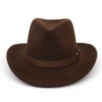 QBHAT Wide Brim Wool Felt Cowboy Fedora Hats with Dark Brown Leather Band Women Men Classic Party Formal Cap Hat Wholesale 56to58cm kava