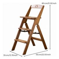 Step Stool Chair Convertible Ladder Folding with Three Steps for Adults, Seniors, ruda
