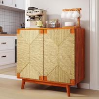 Mid-Century Boho Style Accent Cabinet, Sideboard with Hand-Woven Paper Rope Double Doors, Adjustable Shelf, for Kitchen, Hallway and Living Room 79 x 39.5 x 78 cm ruda