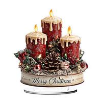 Kalėdinis stalo ženklas 2D akrilinis stalinis ženklas su žvakėmis, kankorėžiais, raudonų uogų raštu šventiniam pakopiniam padėklui, namų vakarėlio dekorui D beige