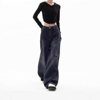 Vintage Washed American Street Casual Loose Wide Leg Jeans Women Spring L mėlyna