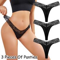 3-Pack Low-Rise Lace Cotton T-Back Thongs for Women XL juoda