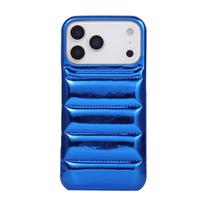 Hot Glossy Down Jacket PU PC Bumper Microfiber Lazer Hard Shockproof Phone Case Cover for iPhone 17 16 15 Pro Max 14 13 12 11 for iPhone 17 Pro Max blue
