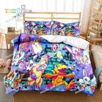 Digimon Anime Bedding Set Single Twin Full Queen King Size Bed Set Adult Kid Bedroom Adventure Monster Cartoon Bedding Gift EU Single 135*200cm/53x79in 3pcs beige