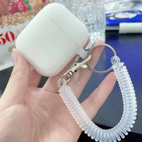 Case For Airpods 1/2/3/4 Silicone Solid Protective Earphone Cover For Apple Air Pods Pro 2 Spring Fexible Chain for AirPods 1 or 2 gray