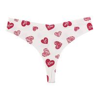 Women's Sexy Seamless Thong Low-rise Heart Print Panties Yoga Breathable Body-hugging Briefs S white