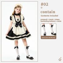 Children's Maid Dress Costume, Lolita Style, Polyester, Short Sleeve, Ruffles, Bows, Available in Blue or Black 150cm black