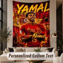 Custom Text Tapestry Lamine Yamal Print Wall Tapestry Indoor Living Room Wall Decor 100cmx150cm red