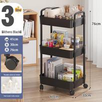 Mobile Kitchen Trolley: Multi-Layer Vegetable Basket & Storage Rack black