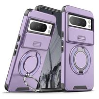 Magnetic Phone Case For Google Pixel 9A 9 Pro XL Rotating Folding Bracket Cover For Pixel 8A 7 8 Pro Slide Camera Protect Cover Google Pixel 9 Pro violetinė