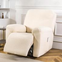 Premium 1/2/3 Seater Jacquard Recliner Sofa Cover for Living Room Stretch Single Couch Slipcovers All-inclusive Armchair Slipcovers Home 1 Seater(4pcs) white
