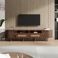 170*40*40cm Ovalus TV stovas, TV spintelė su 2 rotango dizaino stalčiais, 2 stumdomomis durimis, žemas staliukas ir TV staliukas iki 70 colių, riešuto spalvos 170 x 40 x 40 cm