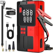 Portable 5000A Jump Starter with Air Compressor, 16.8V Jump Box, LED Light, Tire Inflator, Jumper Cables red