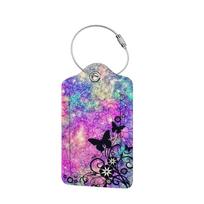 1Pc Colorful Printed Luggage Tag - Travel Boarding Pass Holder, Leather ID & Anti - Loss Tag gray