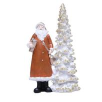 LED Light Up Christmas Tree with Santa Resin Standing Santa Claus Figure with Lighted Tree Figurine for Indoor Tabletop Holiday Decoration ruda