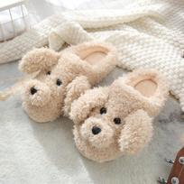 Minkštos kambarinės šlepetės vaikams, žieminiai namų miegamojo batai su dirbtiniu kailiu, mielos karvės pūkuotos namų šlepetės, kawaii batai moterims 36-37 beige
