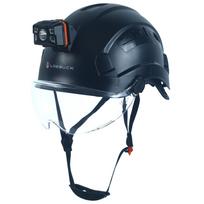 LOEBUCK Saugos šalmas su akiniais ir LED priekiniu žibintu, Pramoninis apsauginis šalmas statybos darbams 53-64cm black