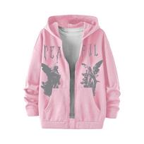 Men's Winter Full Zip Hoodie with Y2K Angel Print Front Pocket Long Sleeve Casual Streetwear Sweatshirt Pullover XL oranžinė