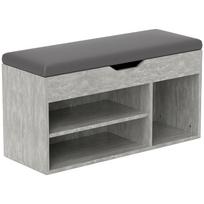 Padded Space-Saving Shoe Rack with 3 Open Shelves and Hidden Storage Space, in Wood, 80x30x45 cm, Black and Grey 80 x 30 x 43 cm
