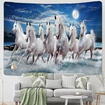Bėgančios žirgų upės tapiserija Sienos pakabinama Boho estetinė Kambario Miegamojo Svetainės Dekoras Fono audinys 100X70CM white