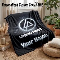 Linkin Park Custom Flannel Throw Blanket Print Your Name Text Soft Warm Blanket Holiday Present 80cmx120cm white