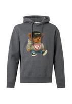 GUESS Megztinis be užsegimo 'Teddy Bear' tamsiai rusva / margai pilka / raudona / juoda