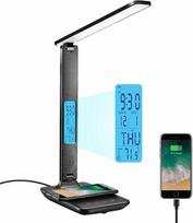 Modux Stalinis LED Šviestuvas Su Qi Belaidžiu Įkrovimu, Termometru, Laikrodžiu
