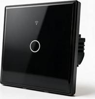 Qoltec 52711 Smart Touch 1-Gang Light Switch | Wi-Fi | Timer | Tuya | Smart Life | Tempered Glass | Black