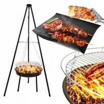 Lauko židinio komplektas 2in1 anglinis grilis su grotelėmis + 6x tefloninės Bbq kepimo kilimėliai 1000