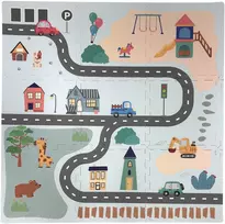 Edukacinis kilimėlis 90 x 90. Stori putų dėlionės, 9 vnt. „Humbi“ – miestas, gatvės, gatvelės