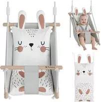 Vaikiškos supynės 3in1 Tulano Hop 45 Rabbit – medinės ir audinio supynės su triušio ausytėmis