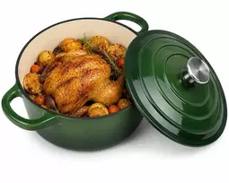 Bez Marki Žalias emaliuotas ketaus PUODAS SU DANGIU - INDUKCINIS, DUJOS - 28 CM - 5,9L