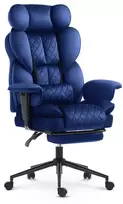 Hells Chair Biuro kėdė su kojų atrama ir reguliuojamais porankiais, veliūrinis audinys, tamsiai mėlyna